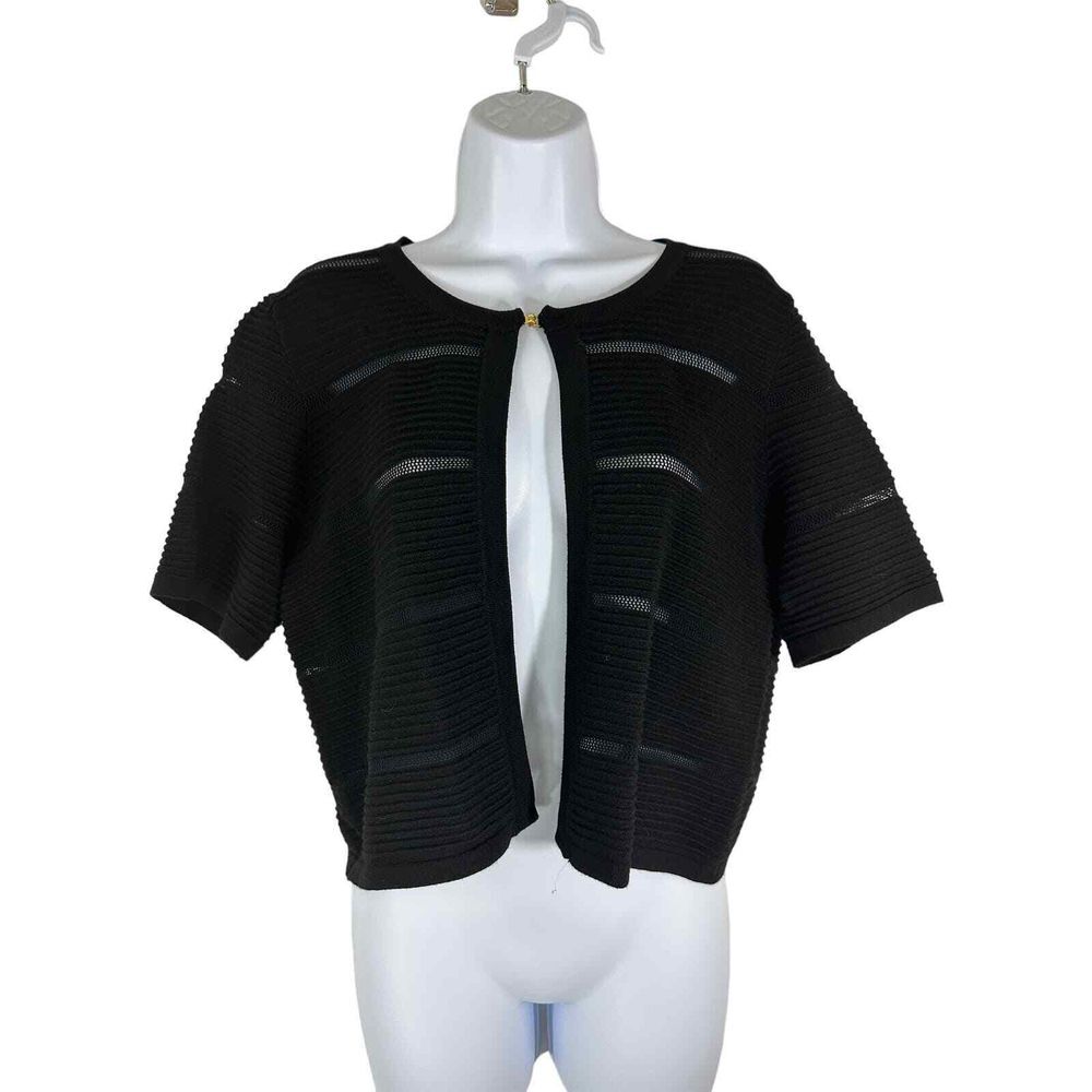 Calvin Klein Women's Woven Knit Black Shrug Open Front Rayon‎ Cardigan SZ L